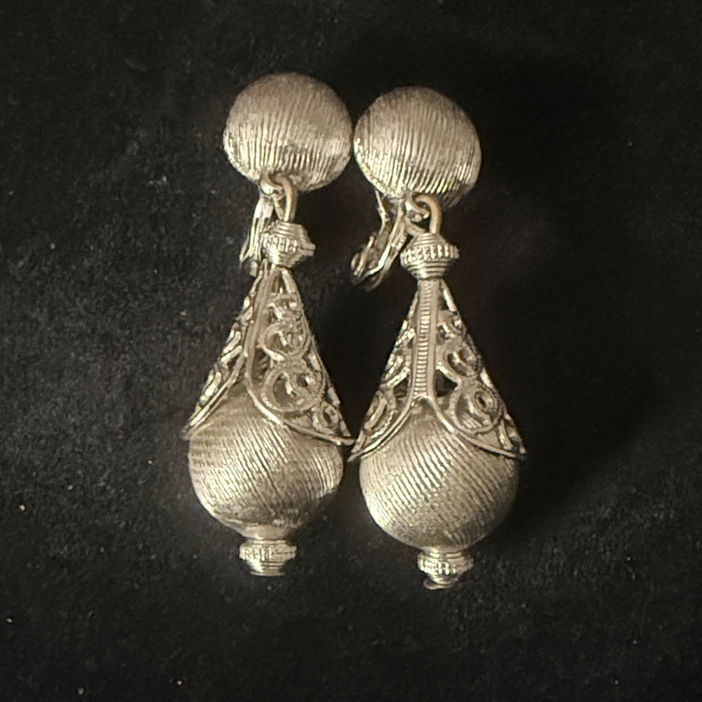 Vintage Monet 1961 Bolero Silver Filigree clip on earrings